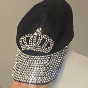 NEW Black and Silver Rhinestone Crown Ladies Cap Hat BLING